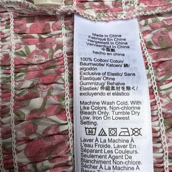 NWOT J.Crew Liberty Fabric Red White Floral Button-Up Smocked Short-Sleeve Shirt - Picture 6 of 7